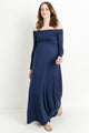 Navy Off Shoulder Long Sleeve Maternity Maxi Dress
