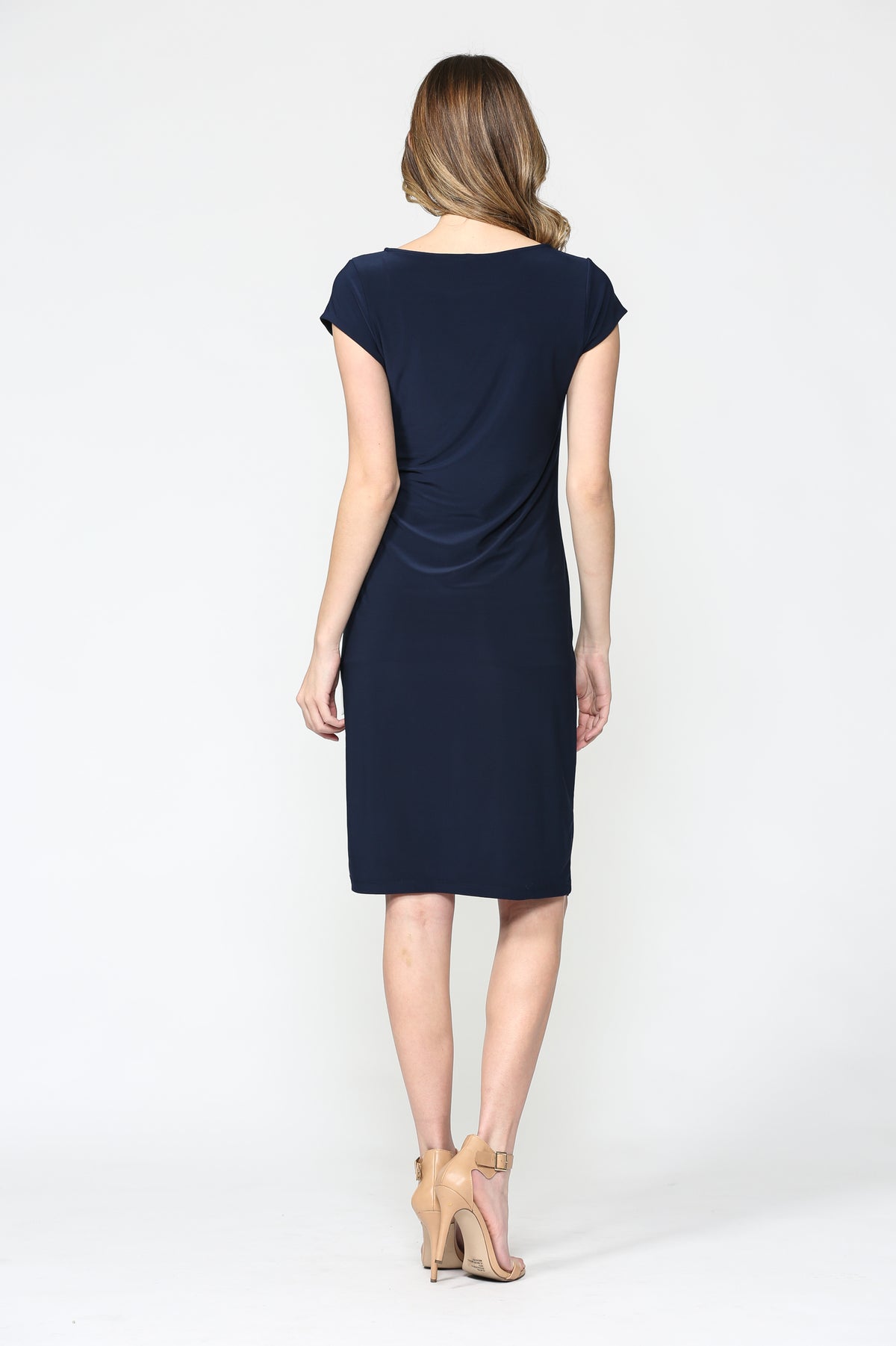 Navy Boat Neck Side Tie Maternity Dress