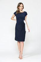 Navy Boat Neck Side Tie Maternity Dress