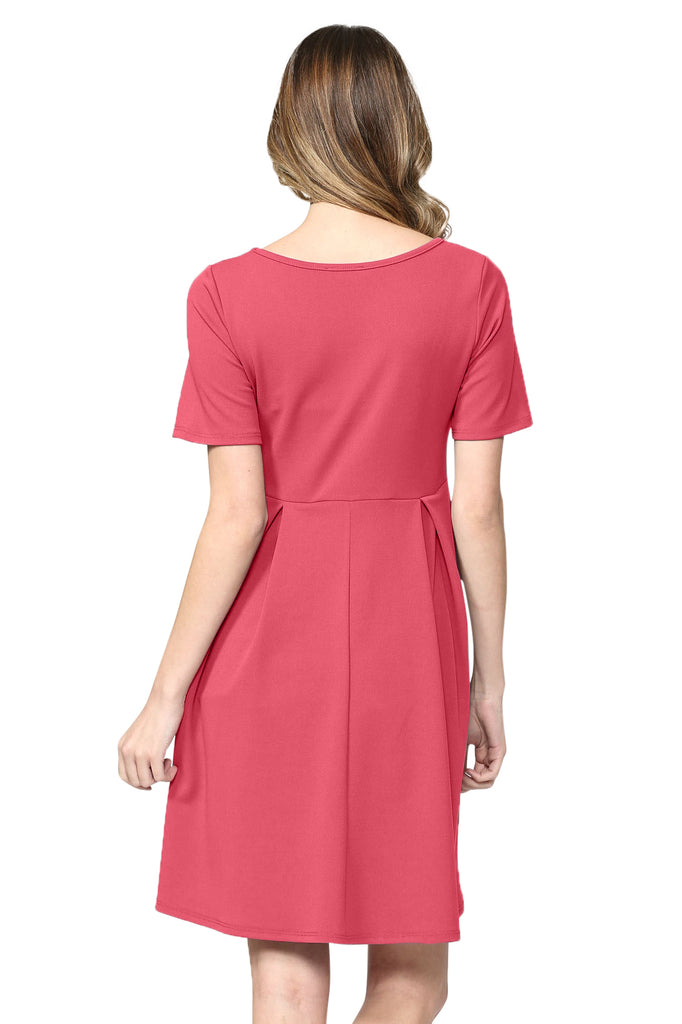 Hot Pink Pleat Round Neck Maternity Swing Dress