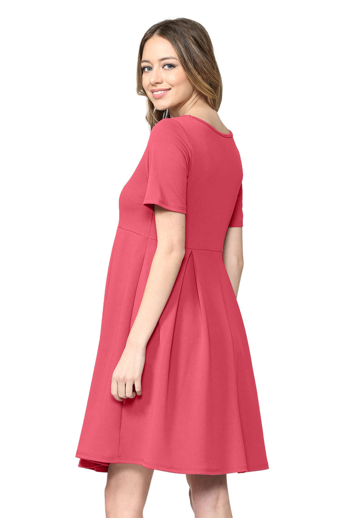 Hot Pink Pleat Round Neck Maternity Swing Dress