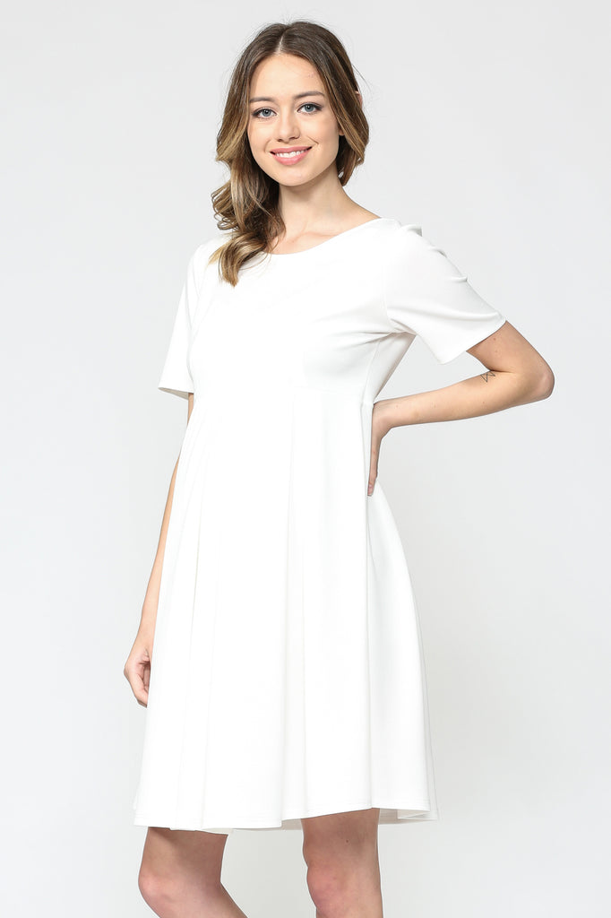 Ivory Front Pleat Round Neck Maternity Swing Dress