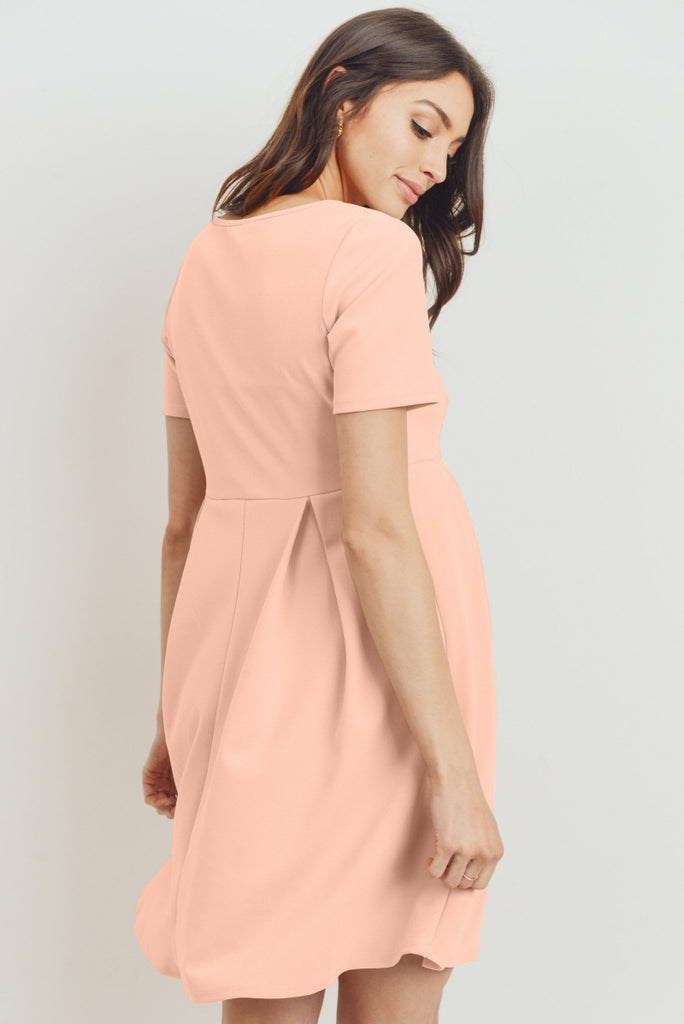 Blush Front Pleat Round Neck Maternity Swing Dress