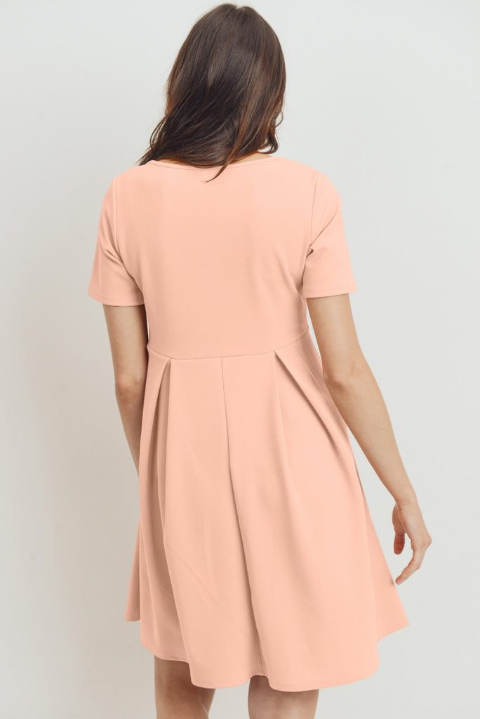 Blush Front Pleat Round Neck Maternity Swing Dress