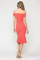 Solid Off Shoulder Maternity Bodycon Dress with Mermaid Hem in Coral