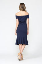 Solid Off Shoulder Maternity Bodycon Dress with Mermaid Hem in Navy
