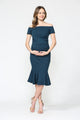 Teal Solid Off Shoulder Maternity Bodycon Dress with Mermaid Hem