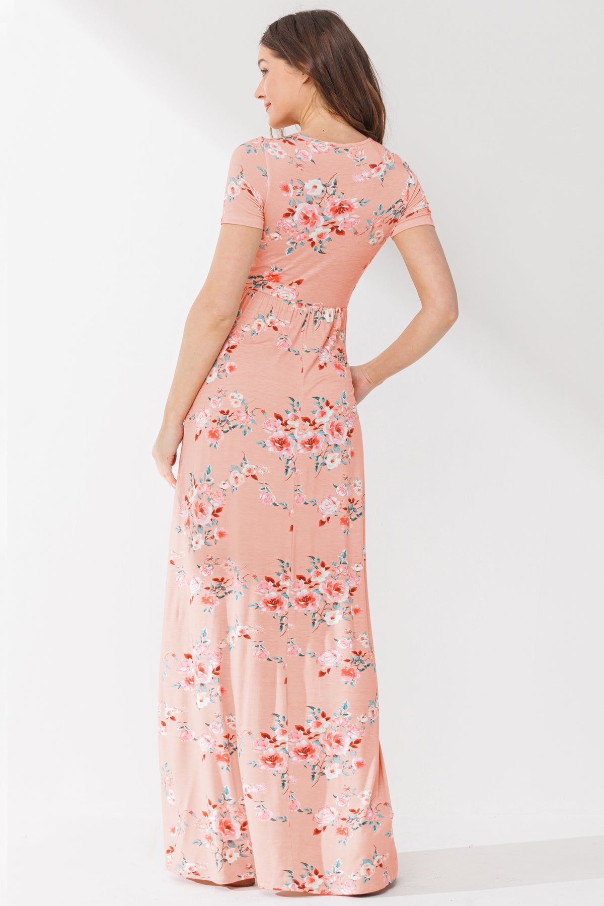 Peach Surplice Short Sleeve Maternity/Nursing Dress