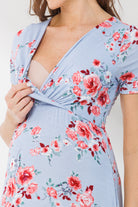 Chambray Surplice Short Sleeve Maternity/Nursing Dress
