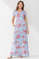 Chambray Surplice Short Sleeve Maternity/Nursing Dress