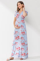 Chambray Surplice Short Sleeve Maternity/Nursing Dress