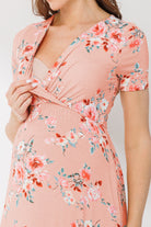 Peach Surplice Short Sleeve Maternity/Nursing Dress
