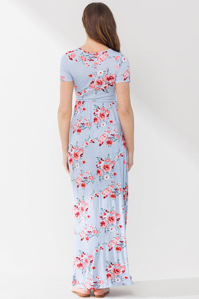 Chambray Surplice Short Sleeve Maternity/Nursing Dress