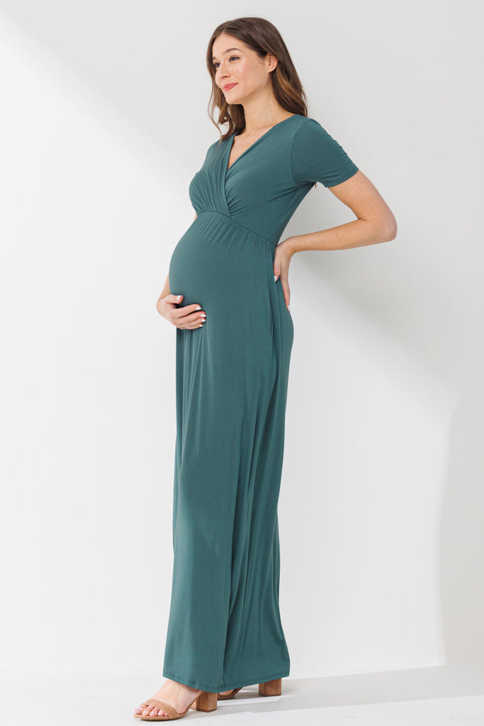 Turquoise Surplice Short Sleeve Maternity Maxi Dress