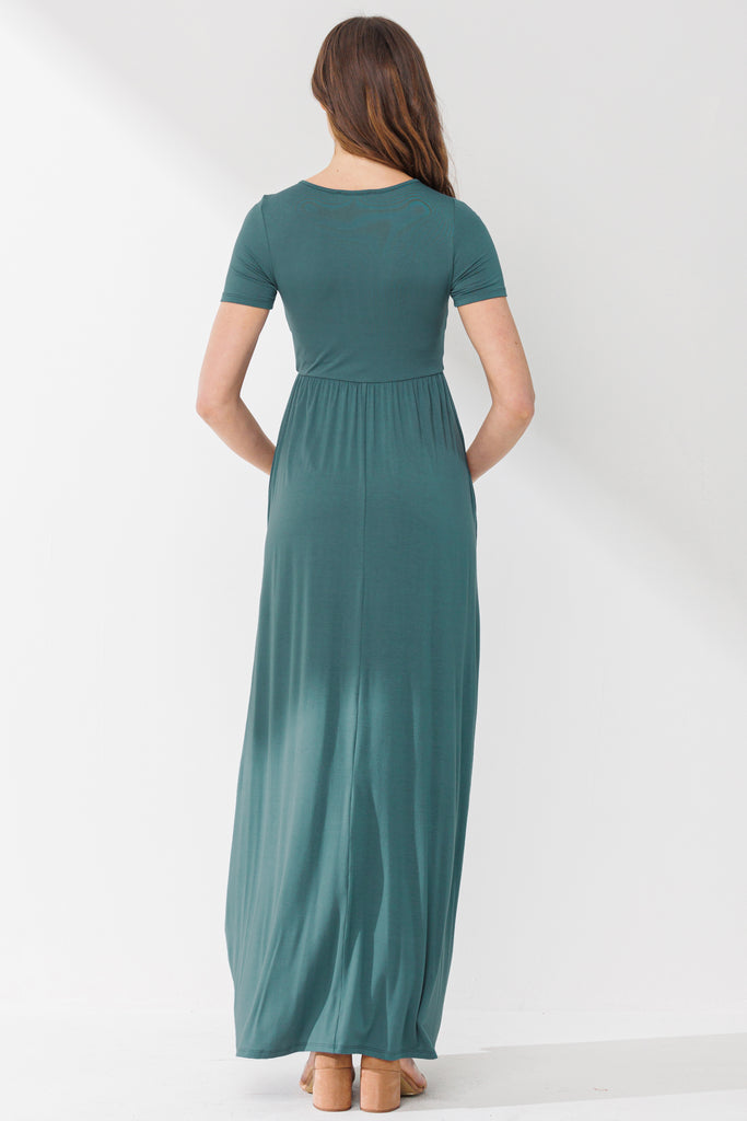 Turquoise Surplice Short Sleeve Maternity Maxi Dress