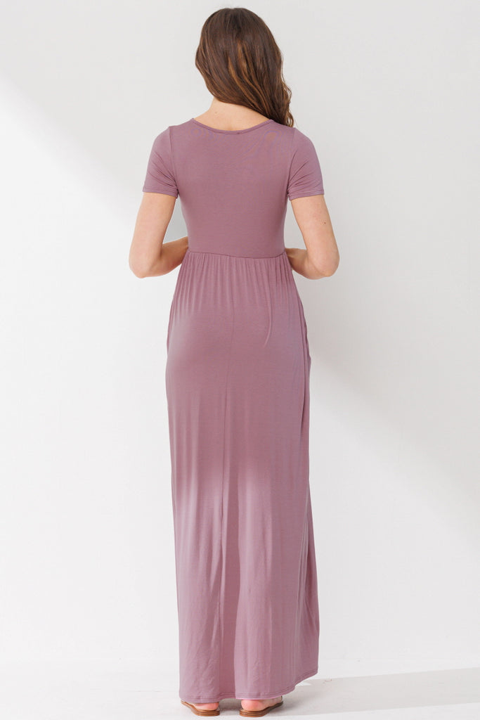 Mauve Surplice Short Sleeve Maternity Maxi Dress