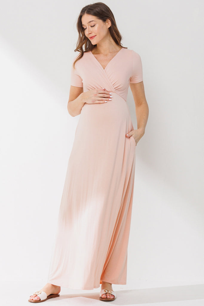 Blush Surplice Short Sleeve Maternity Maxi Dress
