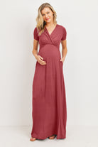 Red Brown Surplice Short Sleeve Maternity Maxi Dress