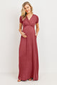 Red Brown Surplice Short Sleeve Maternity Maxi Dress