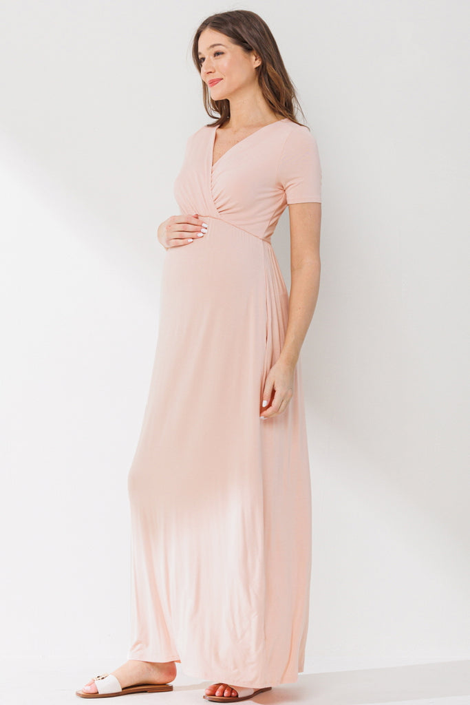 Blush Surplice Short Sleeve Maternity Maxi Dress