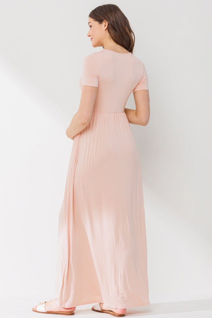 Blush Surplice Short Sleeve Maternity Maxi Dress