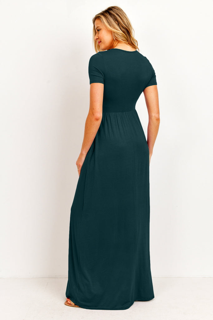 Hunter Green Surplice Short Sleeve Maternity Maxi Dress