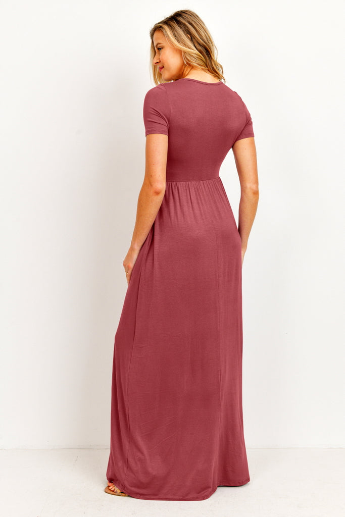 Red Brown Surplice Short Sleeve Maternity Maxi Dress