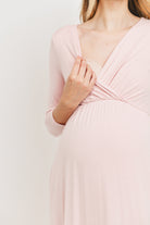 Blush 3/4 Sleeve Surplice Maternity/Nursing Maxi Dress