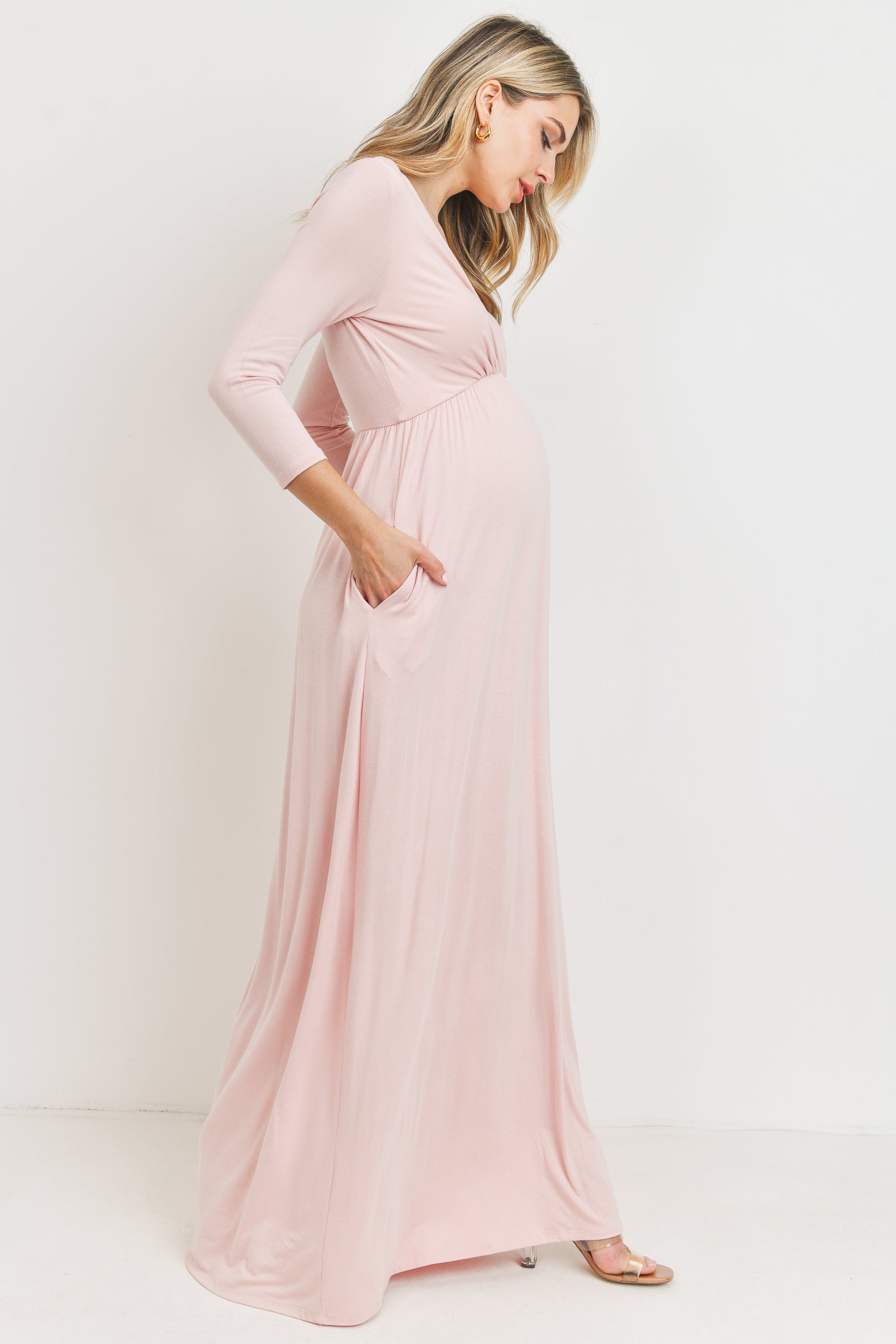 Photo 1 of (M) Hello Miz 3/4 Sleeve Surplice Maternity/Nursing Maxi Dress
