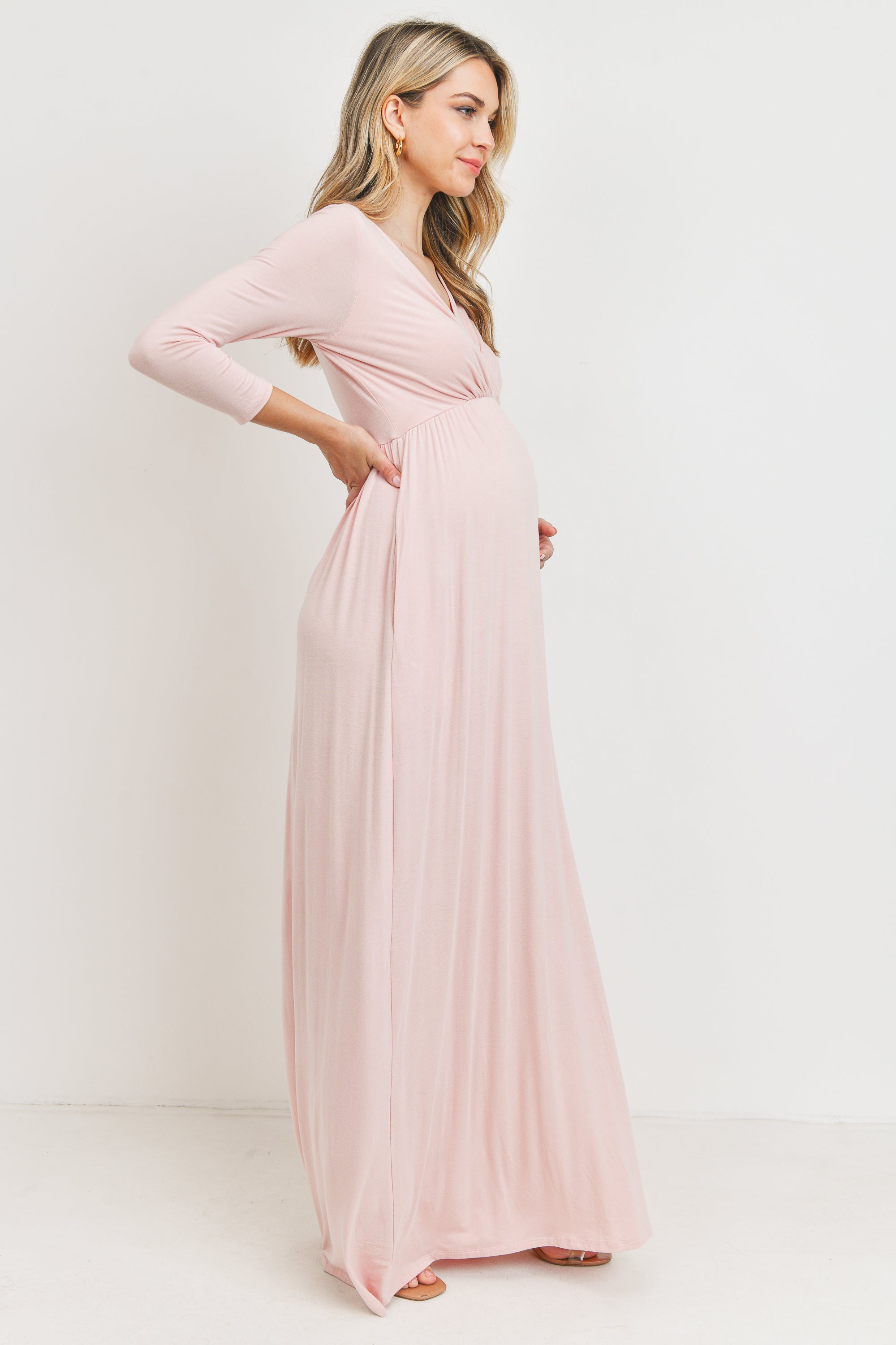 Photo 1 of (M) Hello Miz 3/4 Sleeve Surplice Maternity/Nursing Maxi Dress