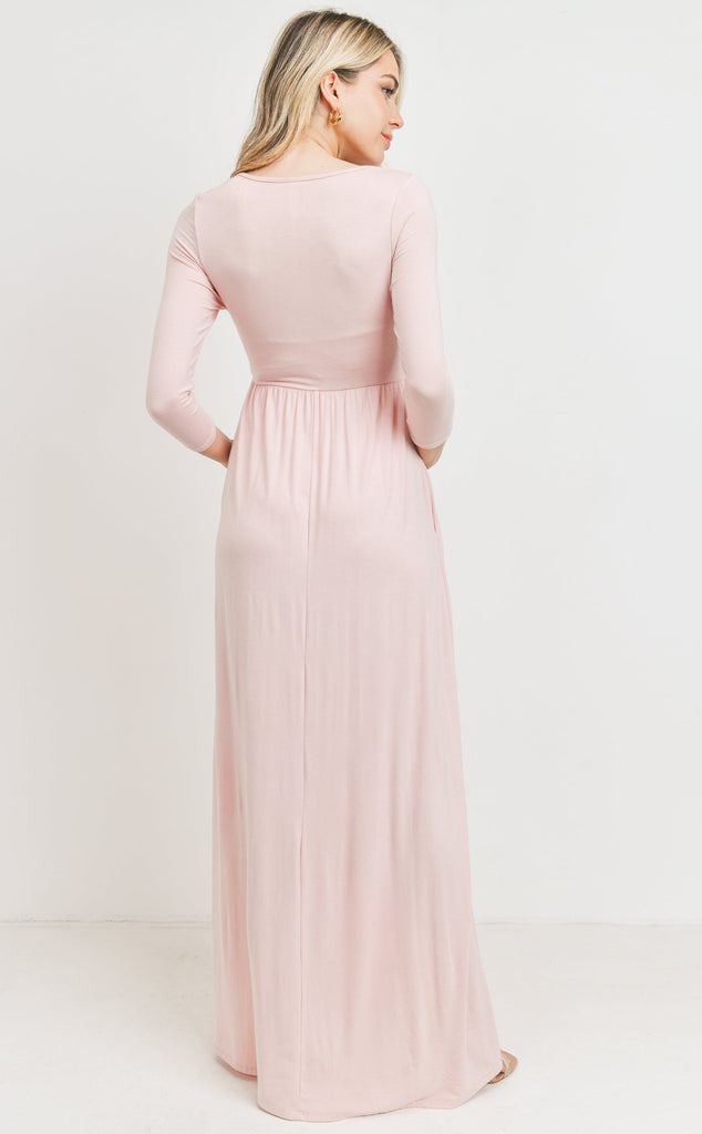 Blush 3/4 Sleeve Surplice Maternity/Nursing Maxi Dress