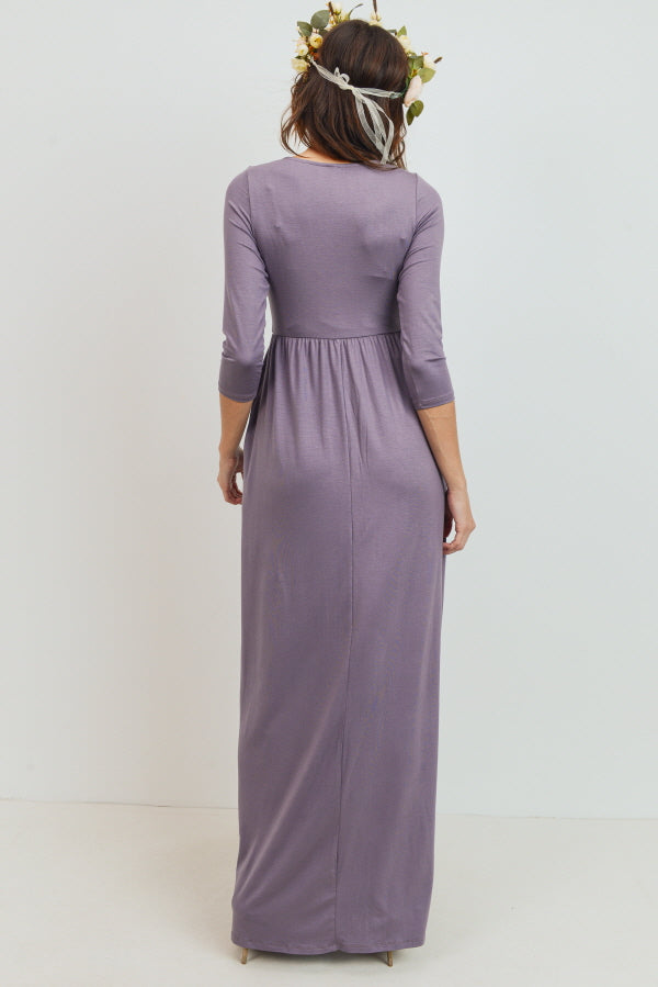 Purple 3/4 Sleeve Surplice Maternity/Nursing Maxi Dress 