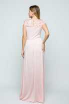 Blush Lace Yoke and Short Sleeve Maternity Maxi Dress