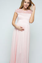 Blush Lace Yoke and Short Sleeve Maternity Maxi Dress