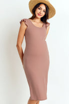 Mauve Ruffled Sleeveless Rib Knit Maternity Dress