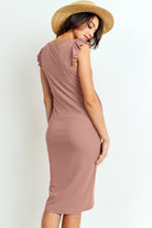 Mauve Ruffled Sleeveless Rib Knit Maternity Dress