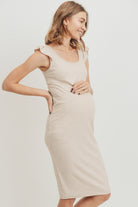 Oatmeal Ruffled Sleeveless Rib Knit Maternity Dress