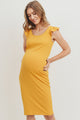 Mustard Ruffled Sleeveless Rib Knit Maternity Dress