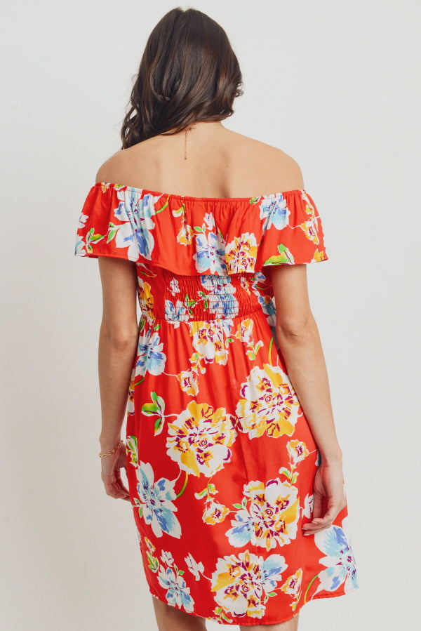 Red Floral Off Shoulder Maternity Dress