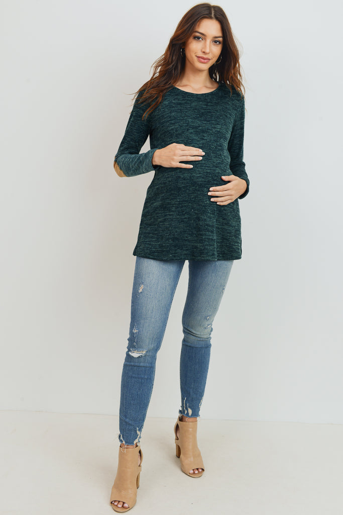 Green Elbow Patch Tunic Long Sleeve Maternity Top