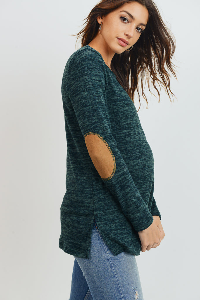 Green Elbow Patch Tunic Long Sleeve Maternity Top