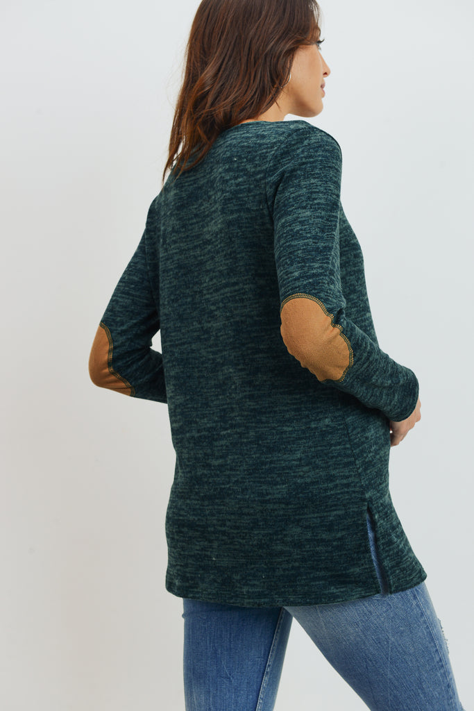Green Elbow Patch Tunic Long Sleeve Maternity Top