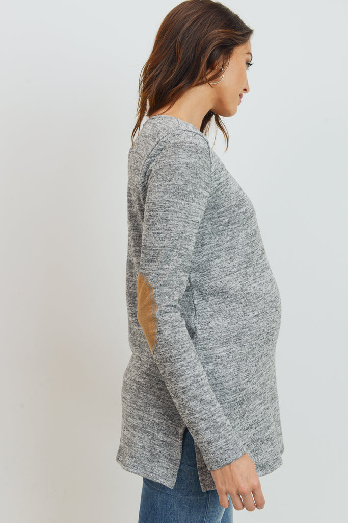 Heather Grey Elbow Patch Tunic Long Sleeve Maternity Top