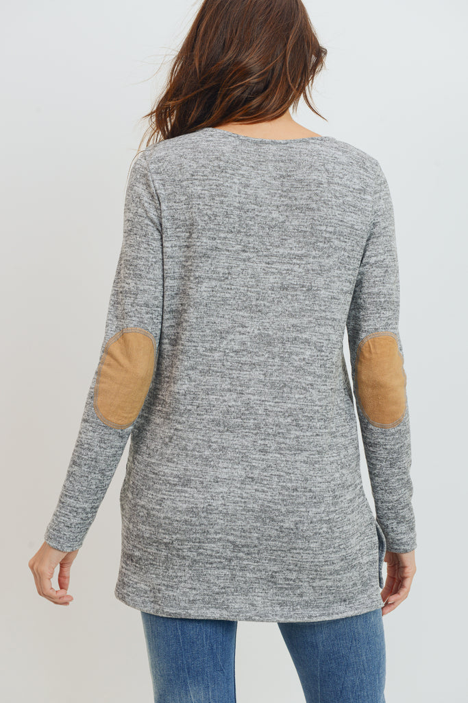 Heather Grey Elbow Patch Tunic Long Sleeve Maternity Top