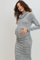 Heather Grey Cowl Neck Long Sleeve Maternity Sweater Dress