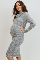 Heather Grey Cowl Neck Long Sleeve Maternity Sweater Dress