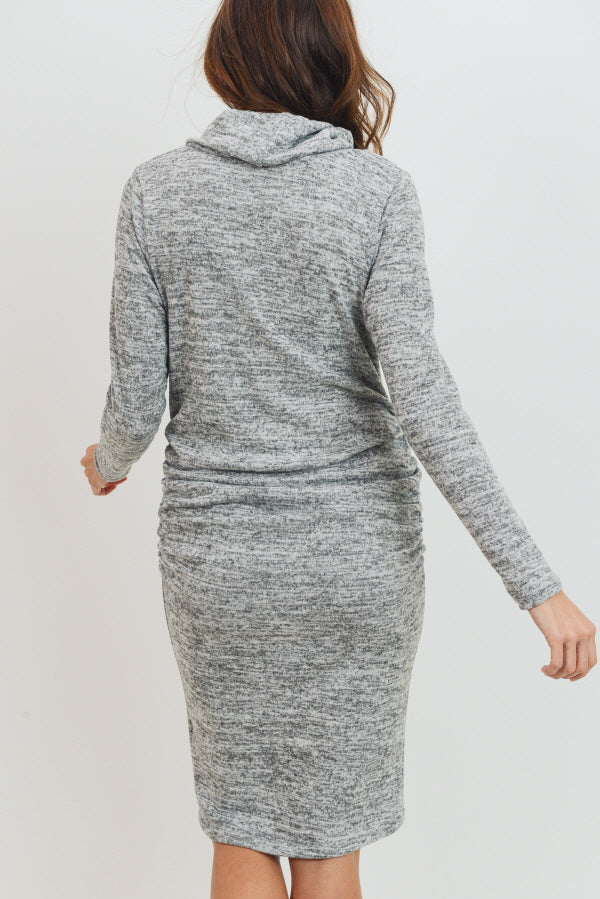 Heather Grey Cowl Neck Long Sleeve Maternity Sweater Dress