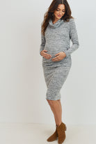 Heather Grey Cowl Neck Long Sleeve Maternity Sweater Dress