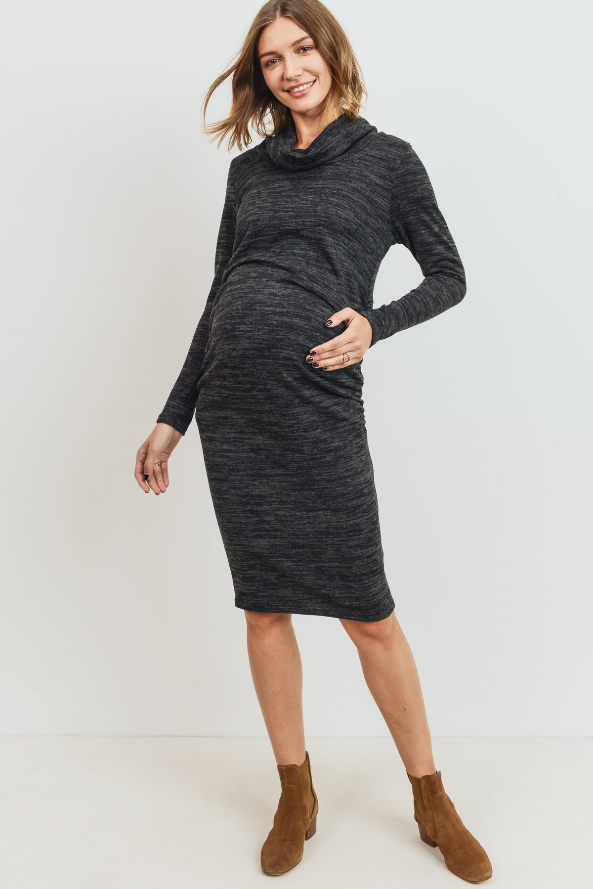 Black Cowl Neck Long Sleeve Maternity Sweater Dress