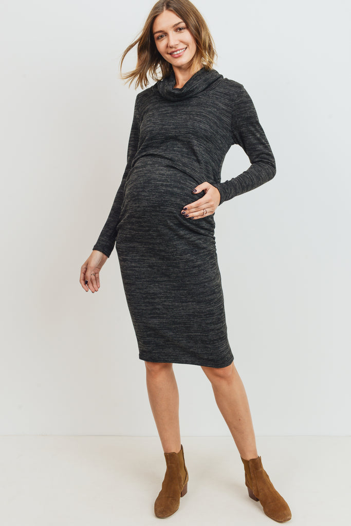 Black Cowl Neck Long Sleeve Maternity Sweater Dress